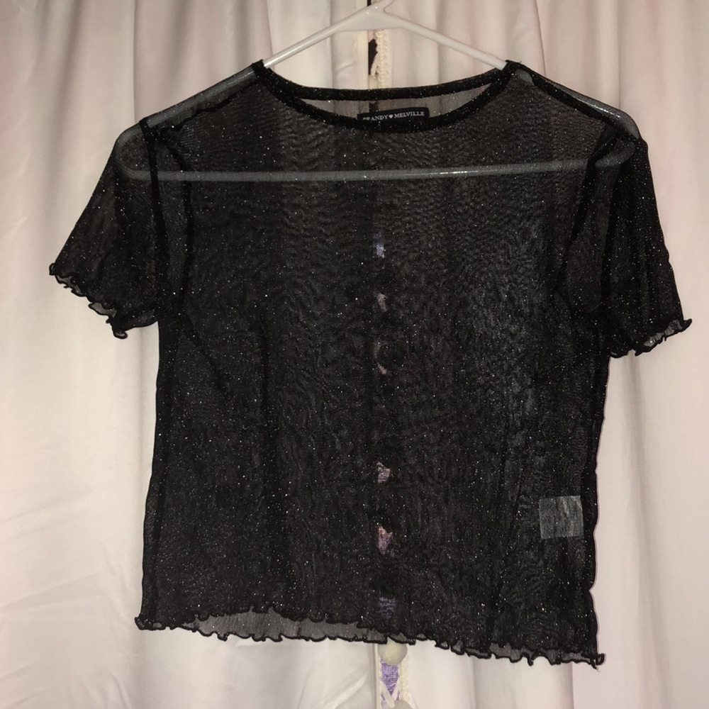 black glitter see through top